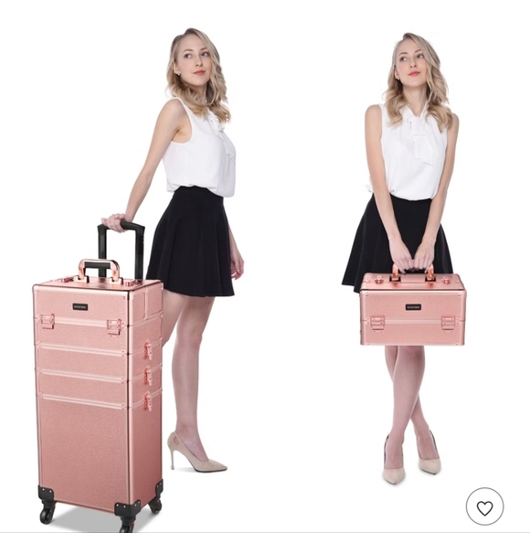 Elegant Rose Gold Makeup Train Case with Wheels - Picture 9 of 13